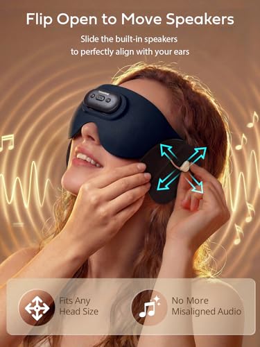 Sleep Headphones for Side Sleepers, Ultra-Thin Adjustable Stereo Speakers, Sleep Mask with Bluetooth 5.4, 64H Playtime, for Sleeping, Travel & Meditation, Unique Gifts for Men Women - color: Midnight Black