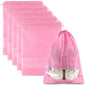 Pink Travel Shoe Bags - 5 Pcs Non-Woven Drawstring Packing Bags with Clear Window (15.7" x 11.8") - color: Pink, style: 5 Pack
