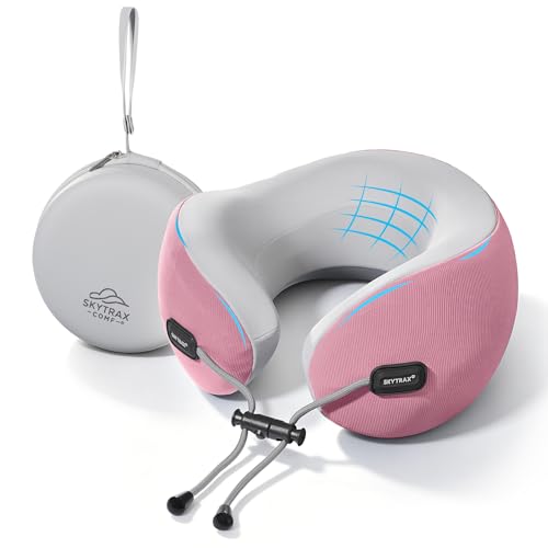 Premium Travel Neck Pillow Cooling Ice Silk Memory Foam Cervical Pillow for Airplane & Long Flights, Ergonomic Neck Support for Sleeping & Pain Relief, Washable Cover, Compact Carry Case (Pink) - color: Pink