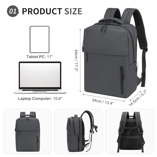 Lightweight Commute Backpack for Men & Women, Water-Resistant Travel Daypack with 15.6-Inch Laptop Compartment & Anti-Theft Pockets, Charcoal Gray - color: Charcoal Gray