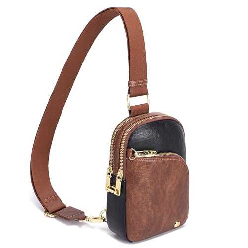 INICAT RFID Blocking Sling Bag, Anti Theft Crossbody Bag for Women Compact Travel Purses Leather - color: Black Brown