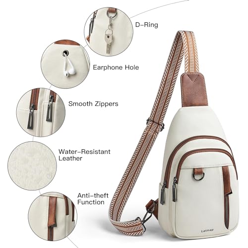LATMAP 7L Sling Bag for Women Men Leather Small Sling Backpack Daypack Anti Theft Fanny Pack Crossbody Purse Travel - color: Regular Size-beige