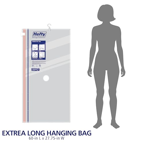 Hefty Hanging Compression Bags 3 Extra Long Vacuum Garment Storage Bags for Clothes, Travel, Closet Organization (60 X 27 Inches) (X-Large) - size: X-Large