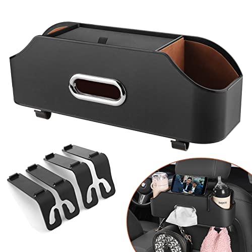 Car Seat Back Organizer - Stylish & Functional Storage for Family Adventures - Cup Holders, Tissue Box & Hooks - Perfect for Kids, Road Trips & Travel (Black) - color: Black