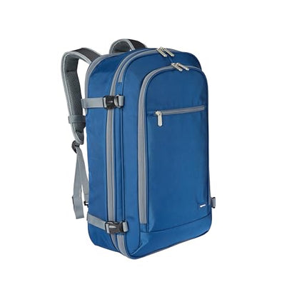 Amazon Basics Travel Backpack, Carry-On with Laptop Compartment, 1.55 cubic Expandable Storage, Dual Use Backpack & Shoulder Bag with Multiple Compartments and Pockets, 13.8'' x 9.5'' x 21.5'', Navy - color: Navy