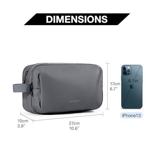 BAGSMART Toiletry Bag for Men, Travel Toiletry Organizer Dopp Kit Water-resistant Shaving Bag for Toiletries Accessories, Door Room Essentials,Grey-basic - color: Grey-basic, size: Medium