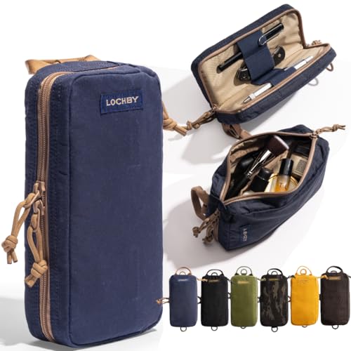 LOCHBY® Venture Pouch | Multipurpose Tactical Tool Bag | Water Resistant Waxed Canvas | Dual-Sided Zipper Pouch | for Motorcycle, Bike, EDC, Pen, Pencil, Art, Tech & Travel - color: Nautical, size: Regular