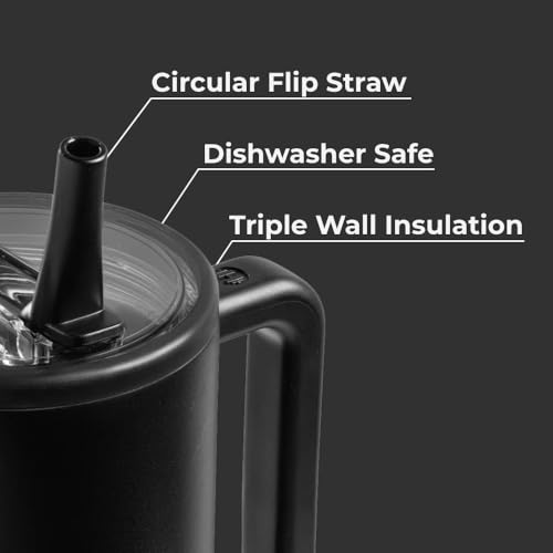 HydroJug Traveler - 32 oz Water Bottle with Handle & Flip Straw - Fits in Cup Holder, Leak Resistant Tumbler-Reusable Insulated Stainless Steel & Rubber Base - Gifts for Women & Men, Black - color: Black, size: 32oz