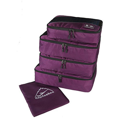 5 Set Packing Cubes for Travel Large Suitcase Luggage Organizer Bags Travel Accessories Vacation 4 Cubes 1 Laundry Pouch Bag - color: Purple