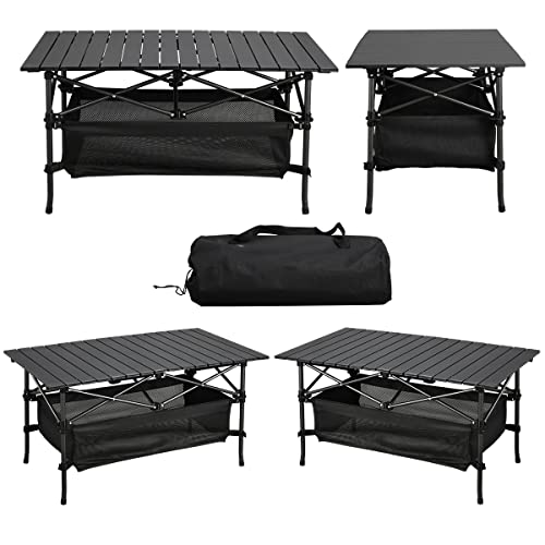 WUROMISE Lightweight Aluminum Folding Camping Table (37.13” x 21.57” x 19.69”), Portable Roll-Up Design for Outdoor, Camping, Beach, BBQ, Patio, and Picnic, Durable & Waterproof with Carrying Bag - size: Medium