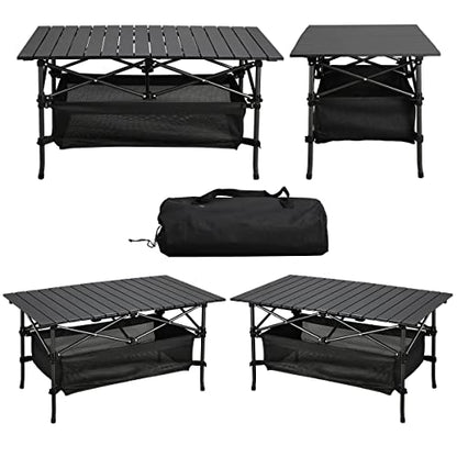 WUROMISE Lightweight Aluminum Folding Camping Table (37.13” x 21.57” x 19.69”), Portable Roll-Up Design for Outdoor, Camping, Beach, BBQ, Patio, and Picnic, Durable & Waterproof with Carrying Bag - size: Medium