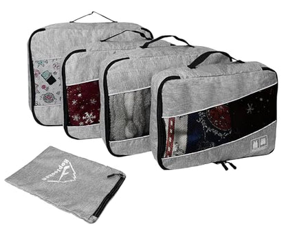5 Set Packing Cubes for Travel Large Suitcase Luggage Organizer Bags Travel Accessories Vacation 4 Cubes 1 Laundry Pouch Bag - color: Snow Gray