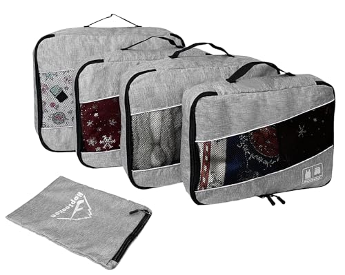 5 Set Packing Cubes for Travel Large Suitcase Luggage Organizer Bags Travel Accessories Vacation 4 Cubes 1 Laundry Pouch Bag - color: Snow Gray