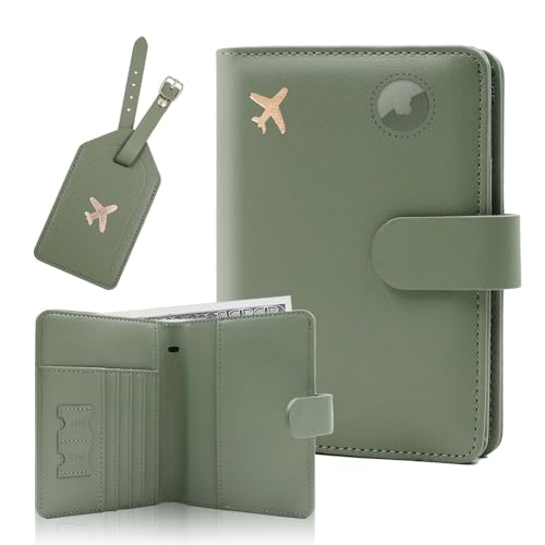 Melsbrinna Rfid Passport Holder for Travel women/Men Set Travel Suitcase Tag, Cute Passport Wallet Rfid Blocking Card Slots, Rfid Passport Cover/CaseTravel Wallet (A-mossgreen) - color: A-mossgreen