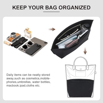 Purse Organizer Insert Compatible with Longchamp Le Pliage M Top Handle Tote Bag, Black/SM - color: Black, size: M Tote Bag (Top Handle)