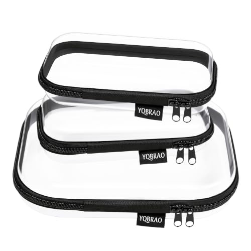 YQBRAO 3-Pack Clear Hard Shell Zipper Case Black, 1.2mm Heavy-Duty Crush-Proof Travel Makeup Bag, TSA Approved Clear Zipper Pouches, Rigid Toiletry & Diaper Bag Organizer for Tech, Toys & Art Supplies - color: Black, size: MSS