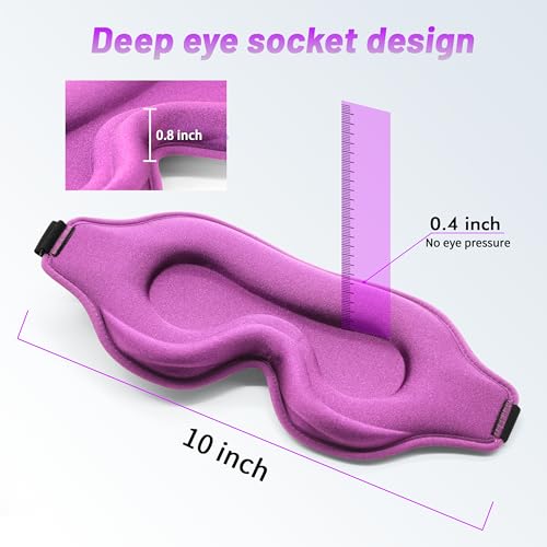 Sleep Eye Mask for Men Women, Sleeping Mask for Side Sleeper, Travel Blackout Night Blindfold Eye Shade Cover with Adjustable Strap (Purple) - color: Purple
