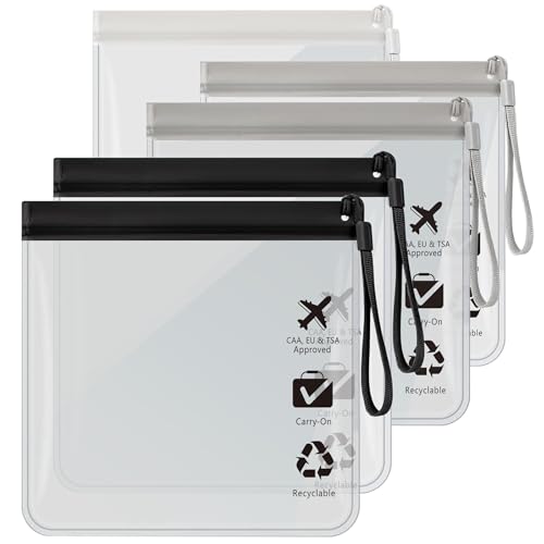 5Pcs TSA Approved Toiletry Bag-Quart Size Travel Bag for EU UK & US Carry-on Regulations Security, Quart Clear Toiletries, Cosmetic and 3-1-1 Liquids Toiletry Bag (Waterproof & Leakproof)
