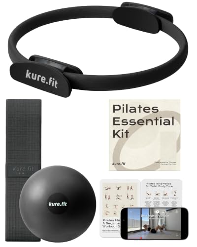 Pilates Kit for Women – Home Pilates Equipment Set with Ring, Ball & Resistance Bands | Pilates Starter Kit with Accessories in Gift Box - color: Black, style: Essential Kit - 3PC