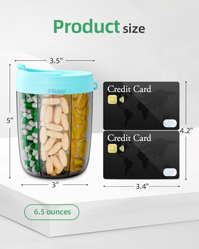 PULIV Large Supplement Organizer Bottle, Holds Plenty of 6 Various Vitamins in 1 Pill Dispenser with Anti-Mixing & Wide Openings Design, Easy to Retrieve Meds, Includes 20 Pcs Stick-on Labels Cyan - color: Cyan