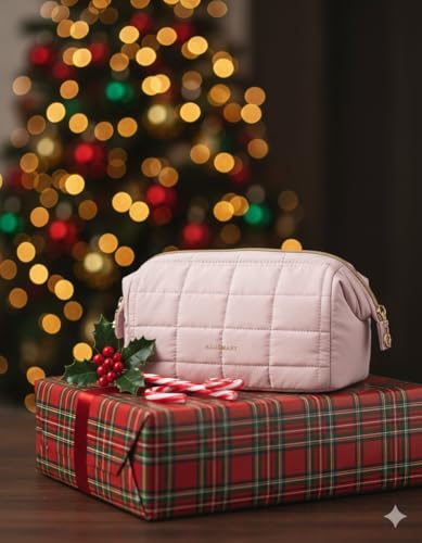 BAGSMART Makeup Bag Travel Toiletry Bag, Puffy Padded Make Up Bags for Women Makeup Organizer Case, Wide-open Pouch Purse Travel Essentials Toiletries Accessories Brushes, Pink - color: 01-Sakura Pink