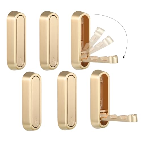 Dntorx Folding Coat Hooks, 6 Pcs Foldable Gold Wall Hooks Heavy Duty Foldable Hook Bathroom Towel Hooks Robe Hooks Wall Mounted for Hanging Coat Towels Clothes Hat Bags Keys - color: Gold, size: 6 Pieces