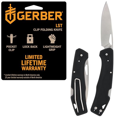 Gerber Gear LST - EDC Pocket Knife - Survival Tactical Tool for Travel, Camping & Outdoor Adventure - Lightweight & Compact Folding Knife - Stainless Steel Blade - Black - color: Black