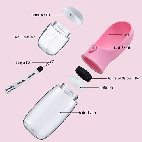 Cibaabo Dog Water Bottle with Food Container, Travel Puppy Water Bowl, Portable Pet Dispenser, Girl Dog Mom Gifts Accessories Stuff Essentials Necessities for Yorkie Chihuahua Cat Walking and Hiking - color: #04 Pink, size: 10oz