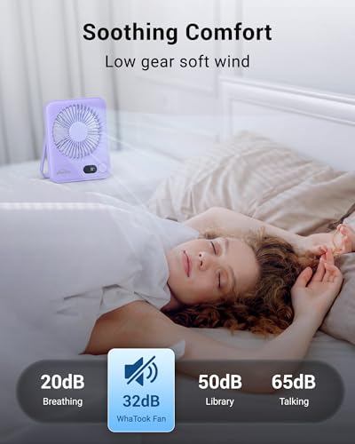 WHATOOK Small Desk Fan Personal Fans: 5000mah 25 Hours Battery Office Quiet Mini Desktop Fan Portable Rechargeable Travel Essentials (Purple, 2000 mAh) - color: Purple