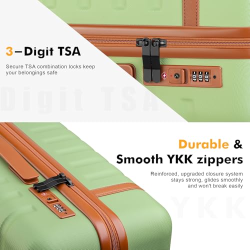 Luggage Sets 3 Piece with Spinner Wheels, Lightweight PC Hardside Suitcase with TSA Lock & YKK Zippers, 20 Inch Carry On Luggage with Travel Bag for Men and Women, Avocado Green - color: Avocado Green, size: 3 Piece Set (20inch)