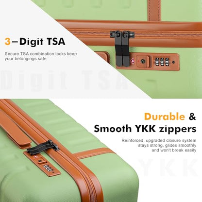 Luggage Sets 3 Piece with Spinner Wheels, Lightweight PC Hardside Suitcase with TSA Lock & YKK Zippers, 20 Inch Carry On Luggage with Travel Bag for Men and Women, Avocado Green - color: Avocado Green, size: 3 Piece Set (20inch)