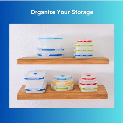 ECOBERI Collapsible Food Storage Containers, Silicone Large 2 Piece 40 oz Set, BPA-Free Meal Prep and Leftover Containers with Airtight Lids, Space-Saving, Freezer Safe - color: Blue 40oz-2pc