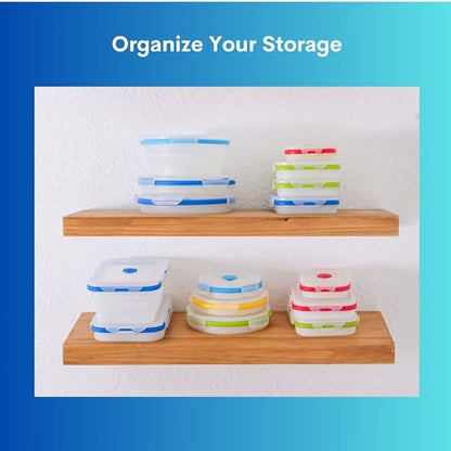 ECOBERI Collapsible Food Storage Containers, Silicone Large 2 Piece 40 oz Set, BPA-Free Meal Prep and Leftover Containers with Airtight Lids, Space-Saving, Freezer Safe - color: Blue 40oz-2pc