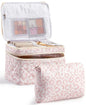 HBselect 2Pcs Travel Makeup Bag, Large Cotton Quilted Makeup Bag Cosmetic Bag Cute Make up Bag Toiletry Bags for Women Girls - color: 2PCS-Quilted Makeup Bag 2