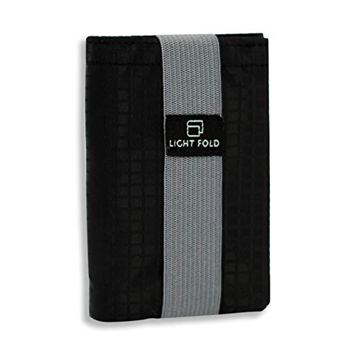 LIGHT FOLD Ultra Slim Tri-Fold Wallet with RFID Blocking, Lightweight Minimalist Men’s Wallet with Elastic Band, Waterproof Durable Nylon Fabric, Slim Front Pocket Card Holder Fits 12 Cards & Cash - color: Grey