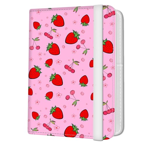 Passport Holder for Travel Essentials, Leather RFID Blocking Passport Wallet Cover Case, Cute Passport Book Holders for Women and Men Cute Pink Strawberry - color: Cute Pink Strawberry