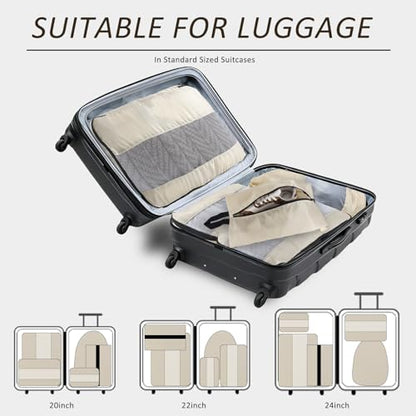 U+U 5 Set Packing Cubes for Travel Essentials Ultralight Luggage Packing Organizers with Laundry Bag and Shoe Bag for Vacation, Business Trip and Camping (Cream) - color: Cream