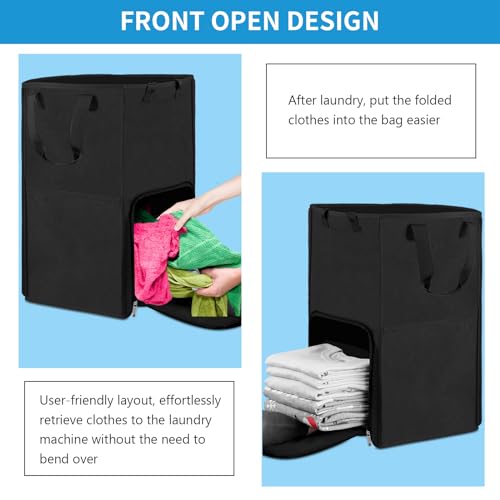 Laundry Backpack Bag, Bukere Extra Large 2 in 1 Laundry Hamper Basket for College Students Dorm Essentials, Adjustable Shoulder Straps, Freestanding Laundry Bag - color: Black