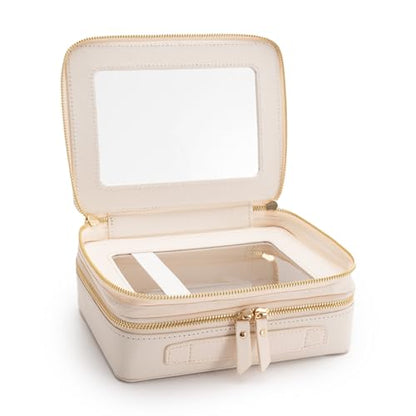 Aveniee Large Clear Makeup Bags, Double Layer Cosmetic Bags with Separate Brush Compartment, Travel Toiletry Bag Cosmetic Train Case, Travel Accessories Organizer for Women(2 Layers, White) - color: Off-White, style: Dual Layer