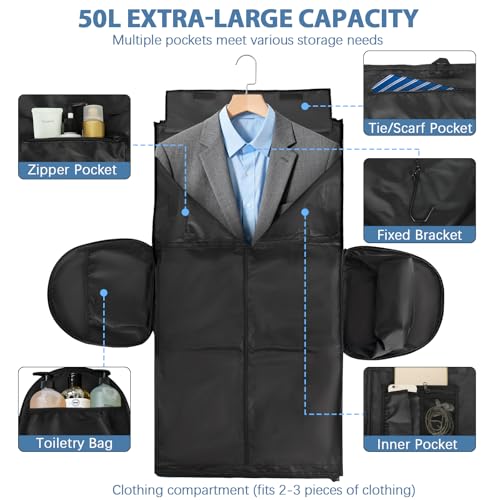 Garment Bags for Travel,50L Carry on Convertible Garment Duffle bag with Shoulder Strap,3 in 1 Hanging Suit Travel Bag with Shoulder Strap - color: Grey