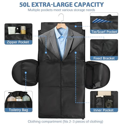 Garment Bags for Travel,50L Carry on Convertible Garment Duffle bag with Shoulder Strap,3 in 1 Hanging Suit Travel Bag with Shoulder Strap - color: Grey