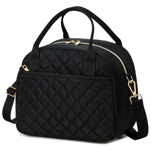 CAMTOP Lunch Box for Women Insulated Lunch Bag Large Lunchbox Cooler Thermal Leakproof Quilted Reusable Lunch Tote Bag for Work School Travel Picnic - color: All Black, size: Large