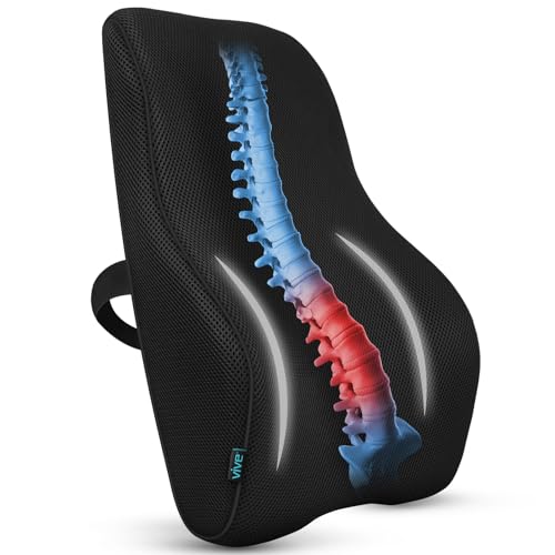 Vive Full Lumbar Cushion - Memory Foam Contour Support for Lower Back Pain - Ergonomic Pressure Relief for Office Chair, Car - Large Mesh Orthopedic Seat Backrest Roll for Improving Posture (Black) - color: Black
