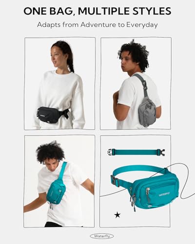WATERFLY Small RFID Fanny Pack: 1.5L Slim Mini Anti-Theft Crossbody Waist Bag with Extender Strap, Water-Resistant Waist Pack for Men Women Travel Hiking Running-Peacock Blue - color: Peacock Blue