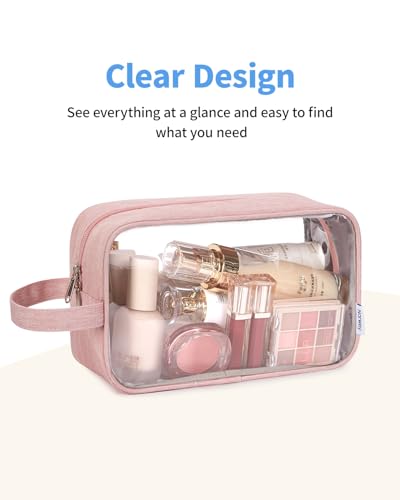 Narwey Clear Travel Toiletry Bags for Traveling Toiletries Men Women, Clear Makeup Bag Cosmetic Bag with Zipper, Make Up Pouch Organizer Bag with Handle, Skincare Beach Snack Medicine Bag, Pink - color: Clear-Pink