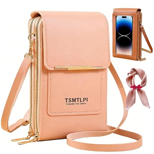 2026 Small Touchscreen Phone Crossbody Bag for Women,Anti-Theft Leather Messenger Bag Rfid Block Mobile Phone Purse - color: Light Pink