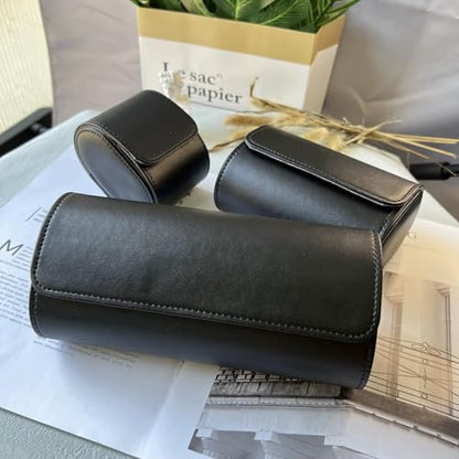 Watch Roll Travel Case - Handmade Leather Watch Rolls Box for Man - Travel Watch Roll with Velvet to Protection - Watch Roll Organizer to Home Secure Storage - color: 2-BLACK grey