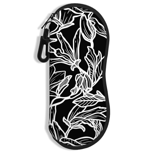 Sunglasses Soft Case, Ultra Light Portable Neoprene Zipper Glasses Case for Men Women - color: Black White Leaves