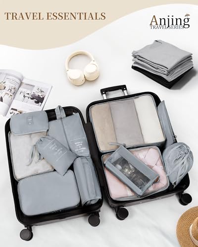 Anjing Packing Cubes for Suitcase 11PCS Luggage Packing Organizers Travel Essentials Luggage Organizer Hooked Toiletry Bag Cosmetic Bag and Shoes Bag, Gray - color: Grey-11pcs
