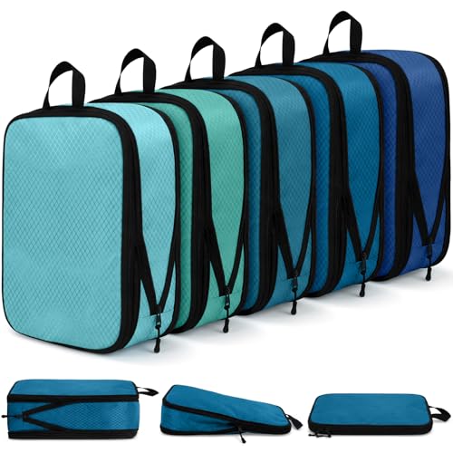 5 Pack Compression Packing Cubes for Travel Space Saving Cubes Luggage Organizer for Suitcase(Blue,L) - color: Blue, size: Large